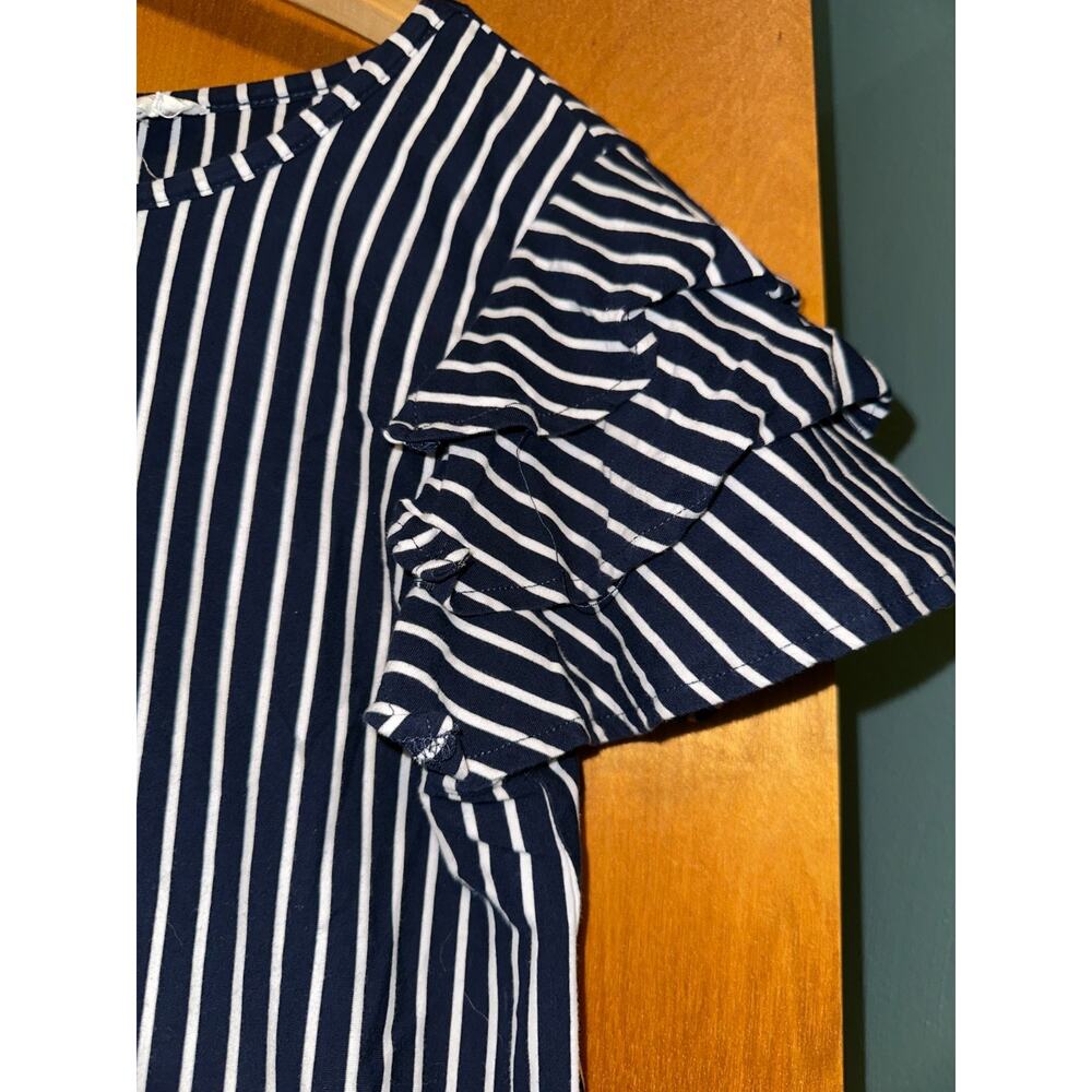 Loveriche Black and White Ruffled‎ Short Sleeve Striped Shirt Size Large - Picture 2 of 7
